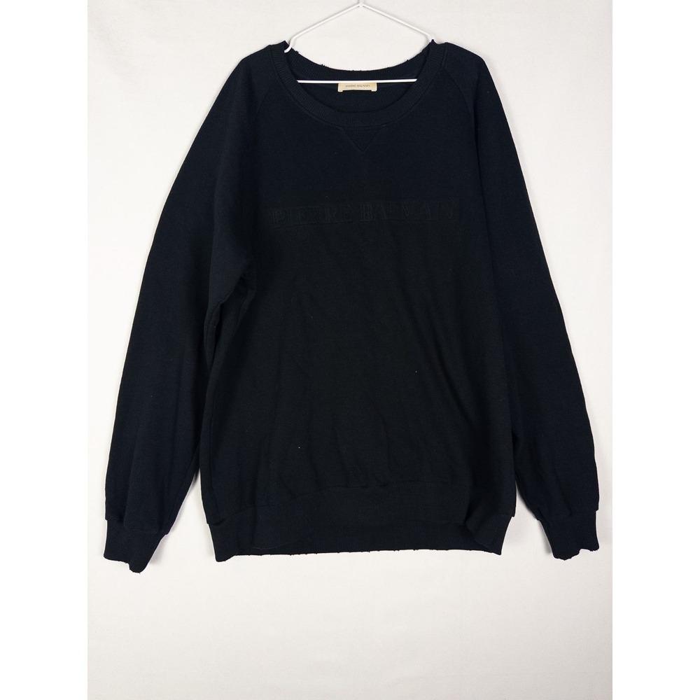 Pierre Balmain Sweatshirt Mens 2XL Black Pullover Spell Out‎ Fleece Cotton Blend